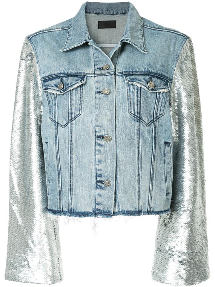 Rta Sequined Sleeve Denim Jacket - Blue