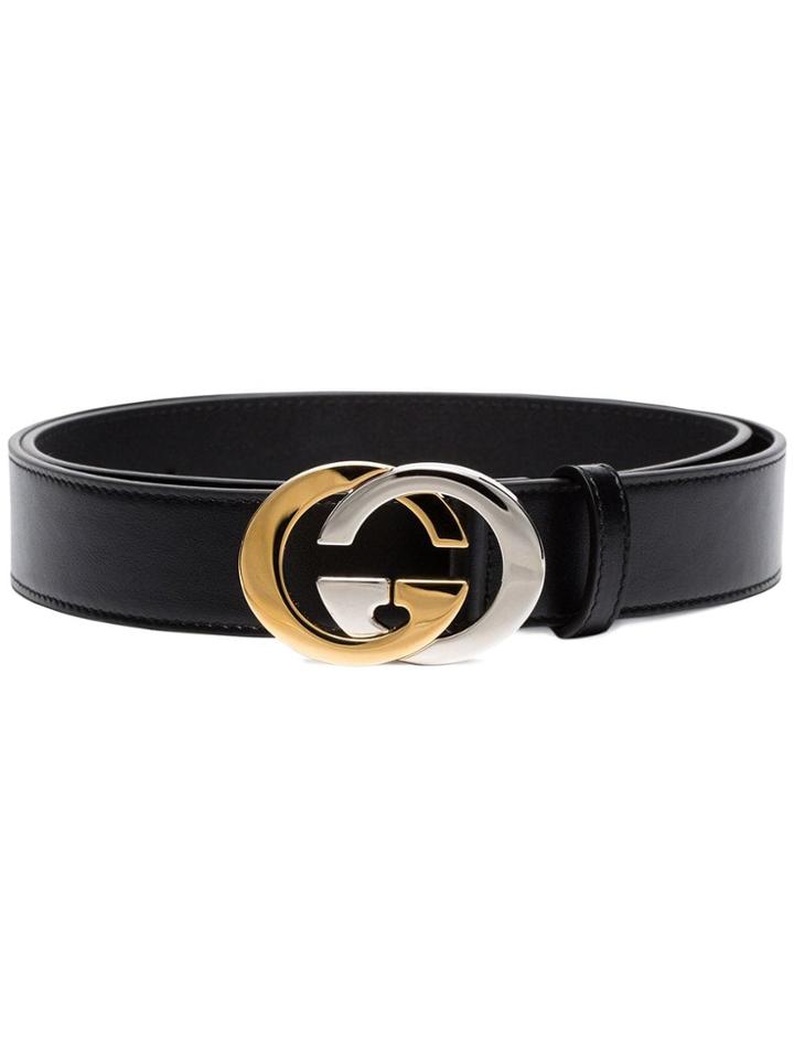 Gucci Gg Leather Logo Belt - Black