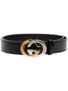 Gucci Gg Leather Logo Belt - Black