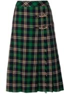Céline Vintage Tartan Pattern Pleated Skirt - Green