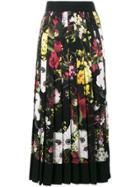 Dolce & Gabbana High Waist Floral Print Pleated Skirt - Black