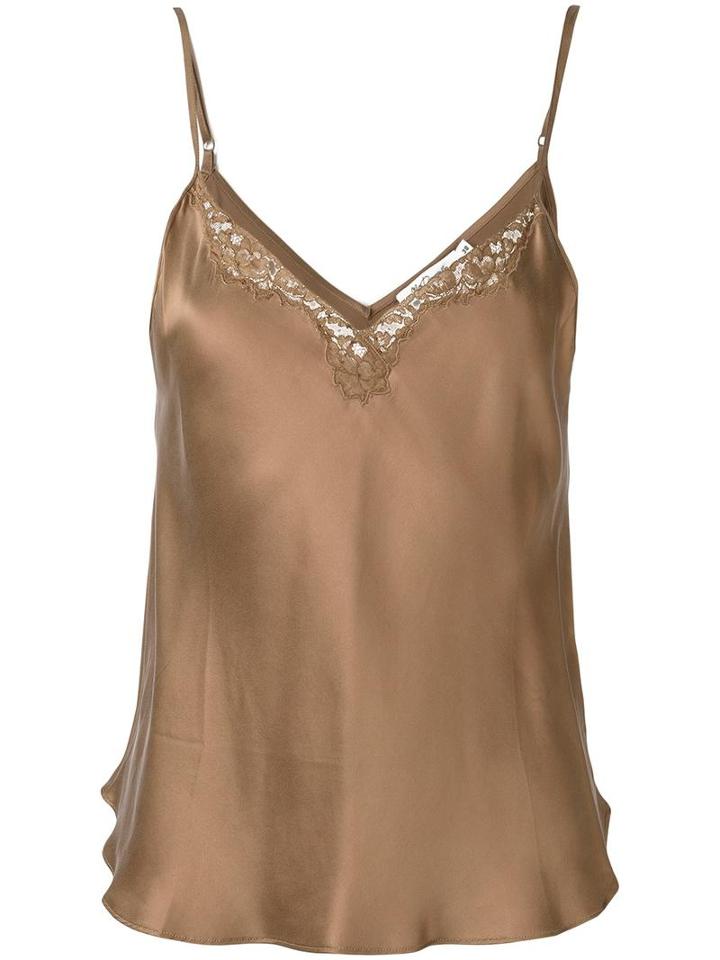 Mes Demoiselles Lace Trim Cami Top, Women's, Size: 38, Brown, Silk/cotton/nylon