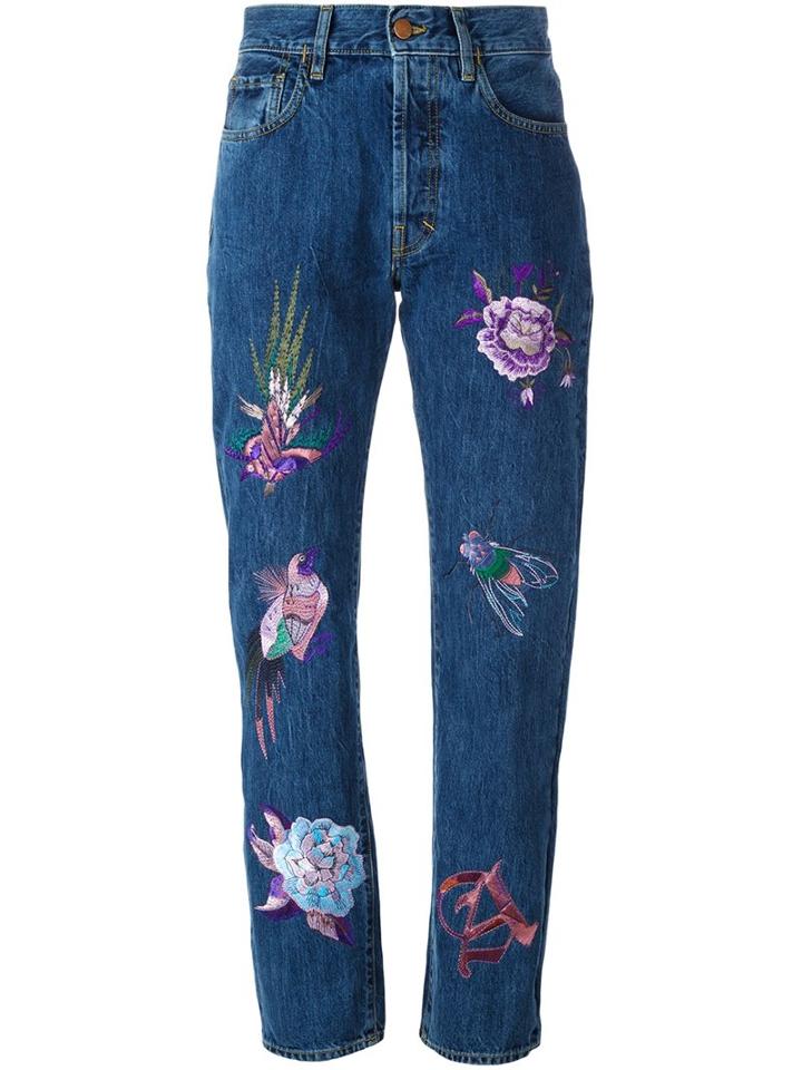 Aries Embroidered High-waisted Jeans, Women's, Size: 27, Blue, Cotton