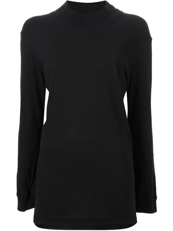 Bassike Wide Funnel Neck T-shirt, Women's, Size: 6, Black, Organic Cotton