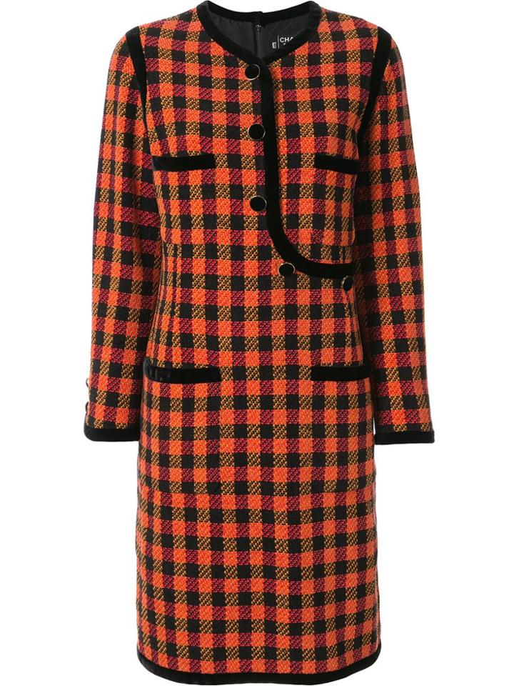 Chanel Pre-owned Tartan Check Dress - Orange
