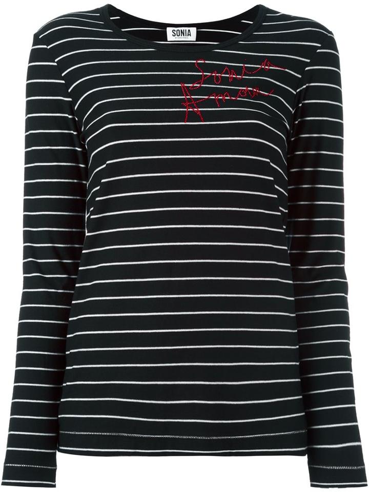 Sonia By Sonia Rykiel Embellished Striped T-shirt, Women's, Size: Medium, Black, Cotton/modal