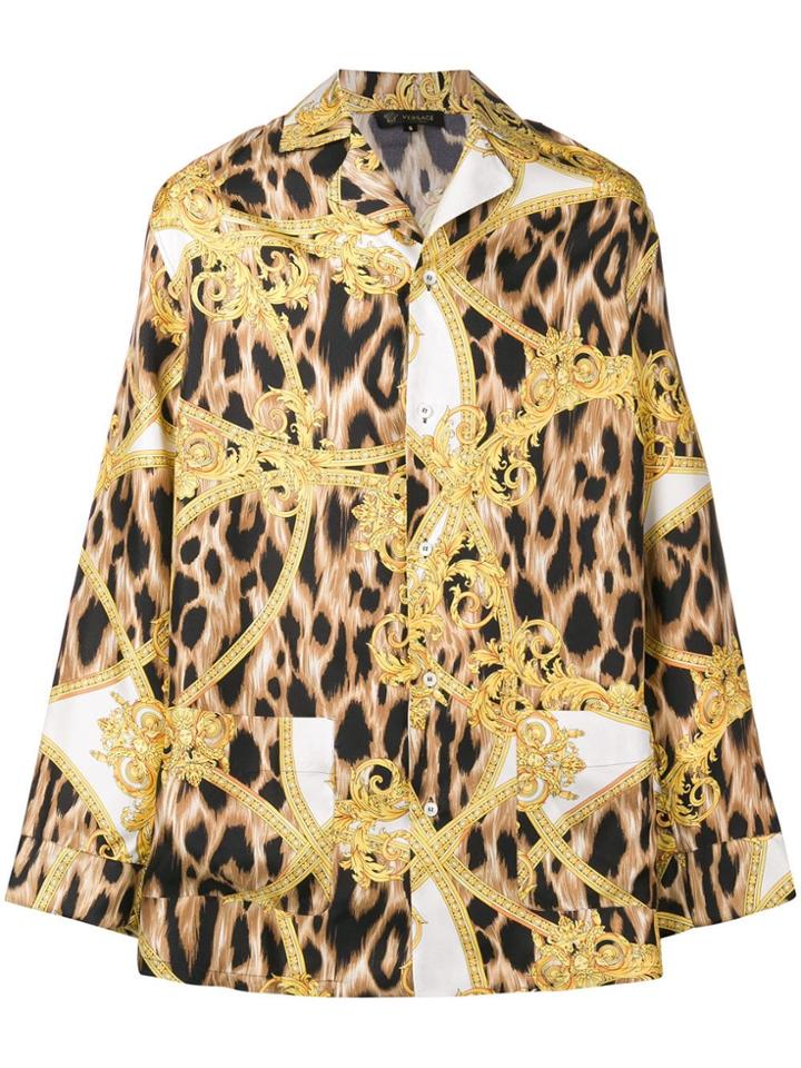 Versace Baroque Leopard Print Pyjama Shirt - White