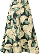 Muveil Banana Print A-line Skirt, Women's, Size: 36, Blue, Cotton/polyester