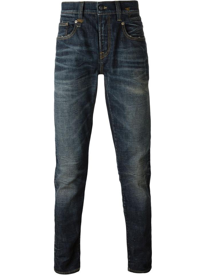 R13 Slim Washed Jeans, Men's, Size: 36, Blue, Cotton/polyester/spandex/elastane/calf Leather