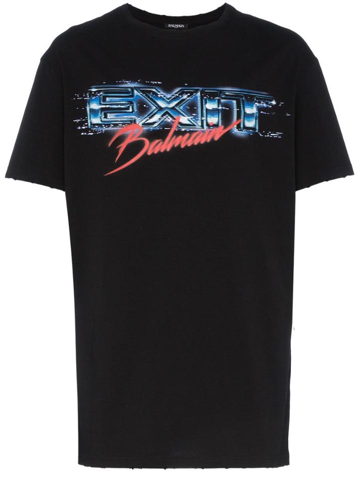 Balmain Exit And Logo Print Cotton T-shirt - Black