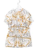 Roberto Cavalli Kids Baroque Print Tiered Dress, Girl's, Size: 8 Yrs, White