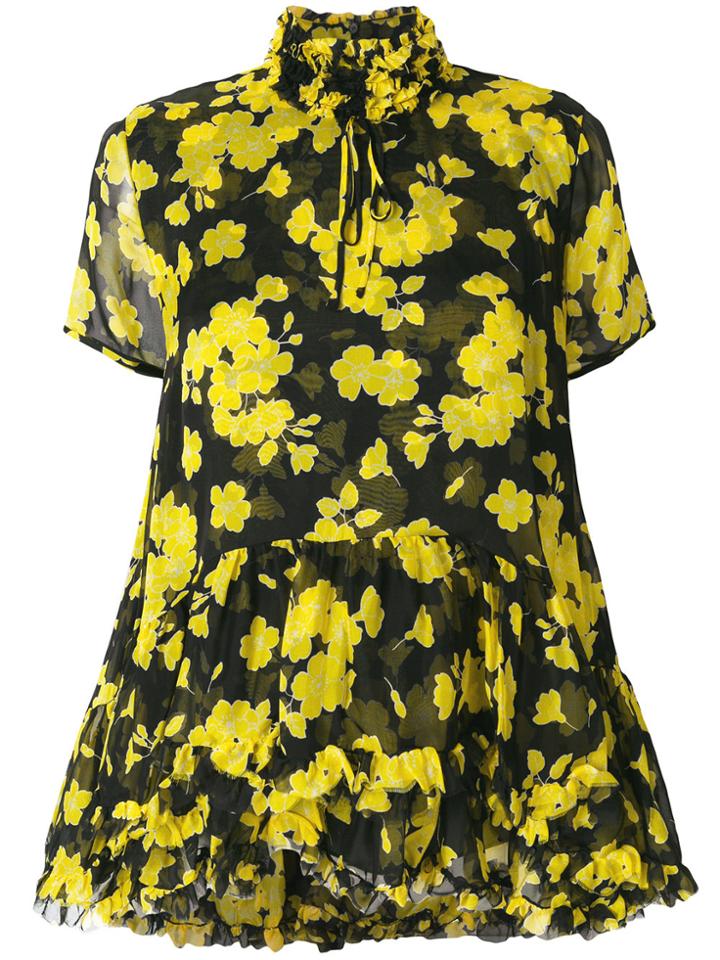 Rochas Floral Ruffle Trim Blouse - Yellow & Orange