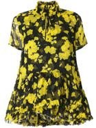 Rochas Floral Ruffle Trim Blouse - Yellow & Orange
