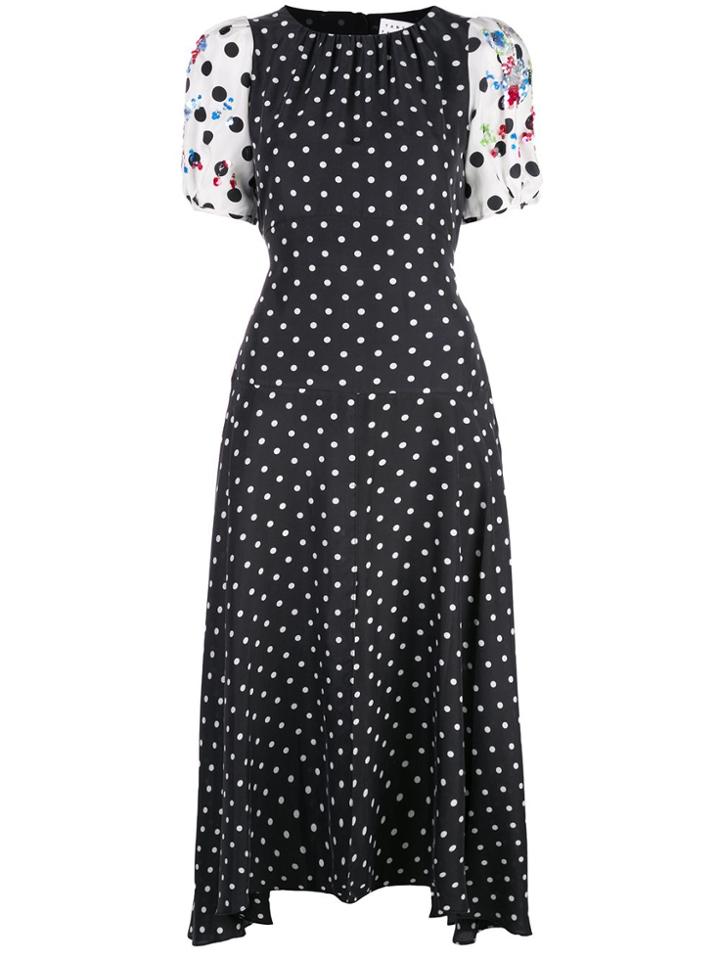 Tanya Taylor Polka Dot Flared Cassandra Dress - Black
