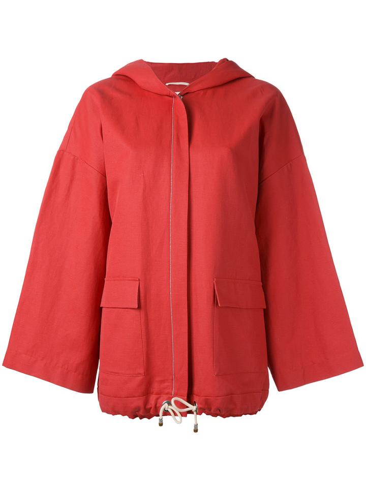Fabiana Filippi Swing Sleeve Hooded Jacket, Women's, Size: 44, Red, Cotton/hemp/polyurethane