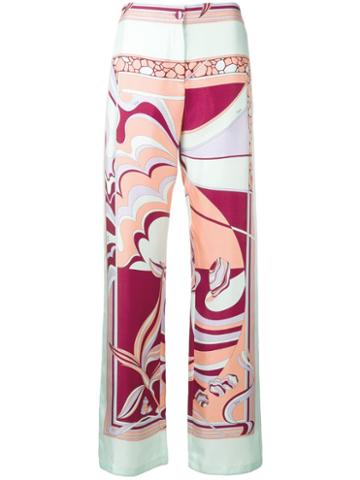 Emilio Pucci Mirei Print Wide Leg Silk Trousers - Green