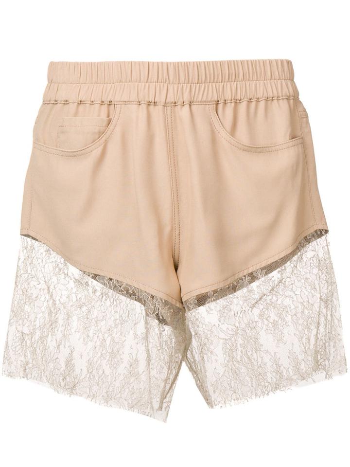 Almaz Lace Panel Shorts - Neutrals
