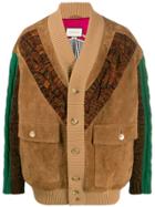 Gucci Cable-knit Suede Bomber Jacket - Brown