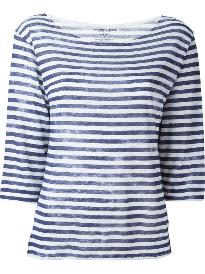 Majestic Filatures Striped Sweatshirt, Women's, Size: Iii, Blue, Linen/flax