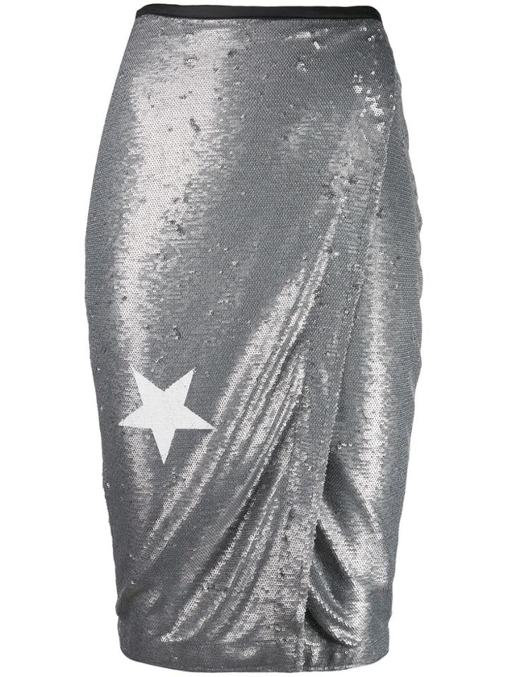 8pm Sequin Wrap Pencil Skirt - Grey