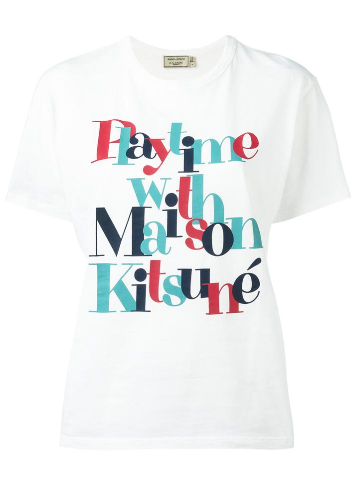 Maison Kitsuné Slogan Logo T-shirt, Women's, Size: Small, White, Cotton