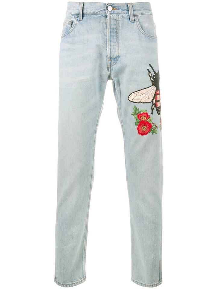 Gucci Embroidered Stone Bleached Jeans, Men's, Size: 28, Blue, Cotton