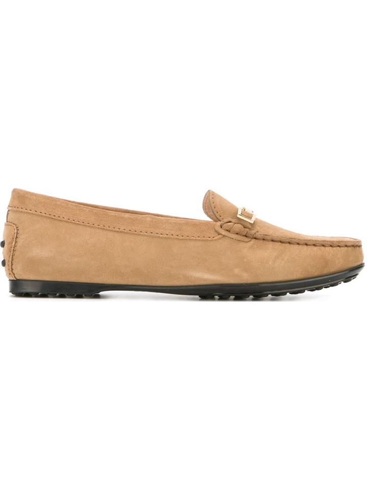 Tod S Gomma Clamp Loafers, Women's, Size: 37.5, Nude/neutrals, Suede/rubber