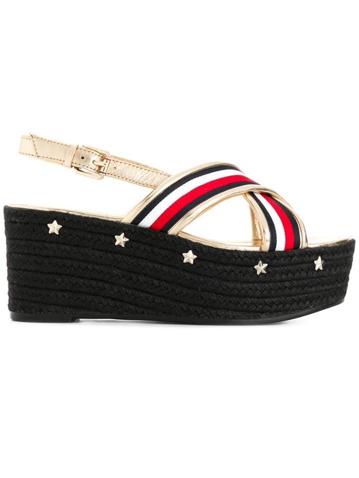 Tommy Hilfiger Star Embossed Flatform Sandals - Metallic