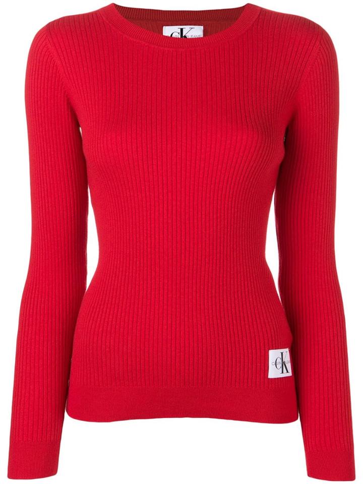Calvin Klein Jeans Ribbed Knit Sweater - Red