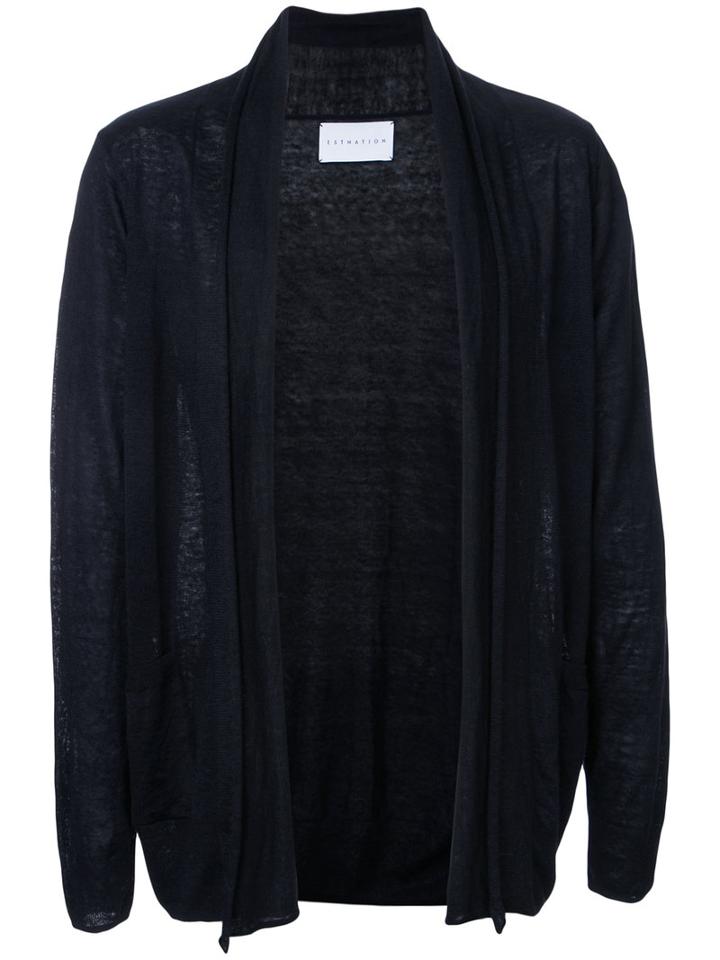 Estnation - Long Open Cardigan - Men - Linen/flax - M, Black, Linen/flax