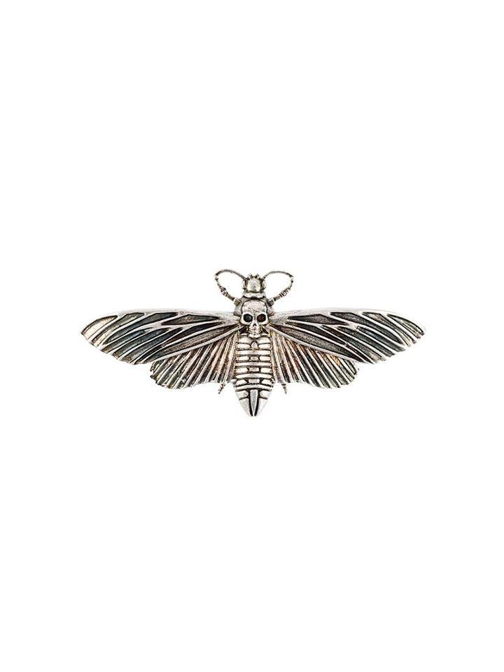 Alexander Mcqueen Skull Moth Brooch, Men's, Metallic