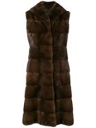 Liska - Fur Detail Coat - Women - Silk/mink Fur - M, Brown, Silk/mink Fur