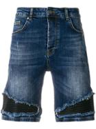 Frankie Morello Denim Biker Patch Board Shorts - Blue