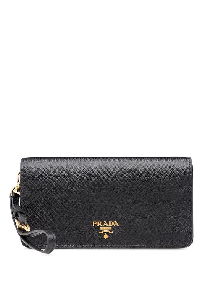 Prada Saffiano Logo Plaque Mini Bag - Black