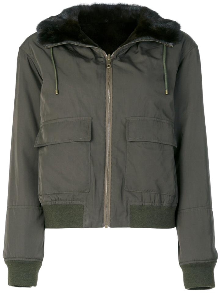 Army Yves Salomon Fitted Zipped Jacket - Green