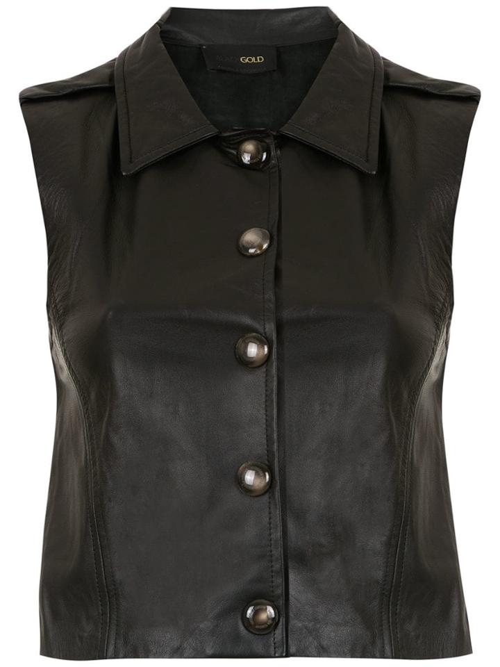Andrea Bogosian Leather Buttoned Blouse - Black