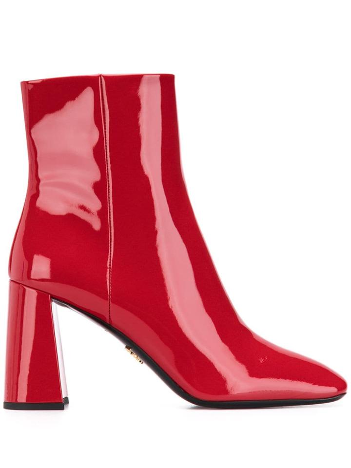 Prada High-shine Ankle Length Boots - Red