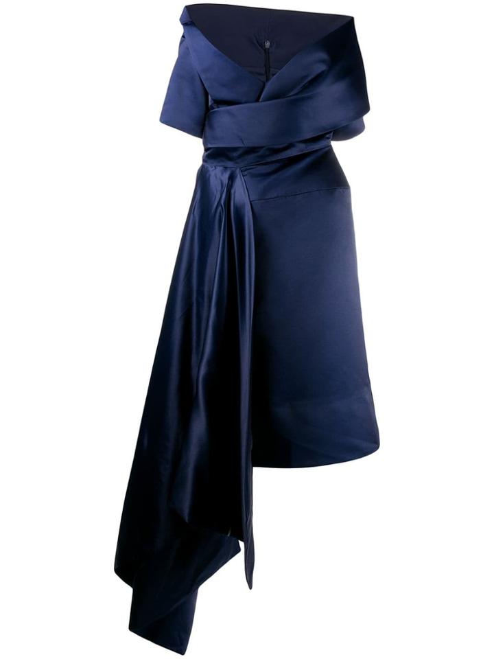 Richard Quinn Asymmetric Satin Dress - Blue