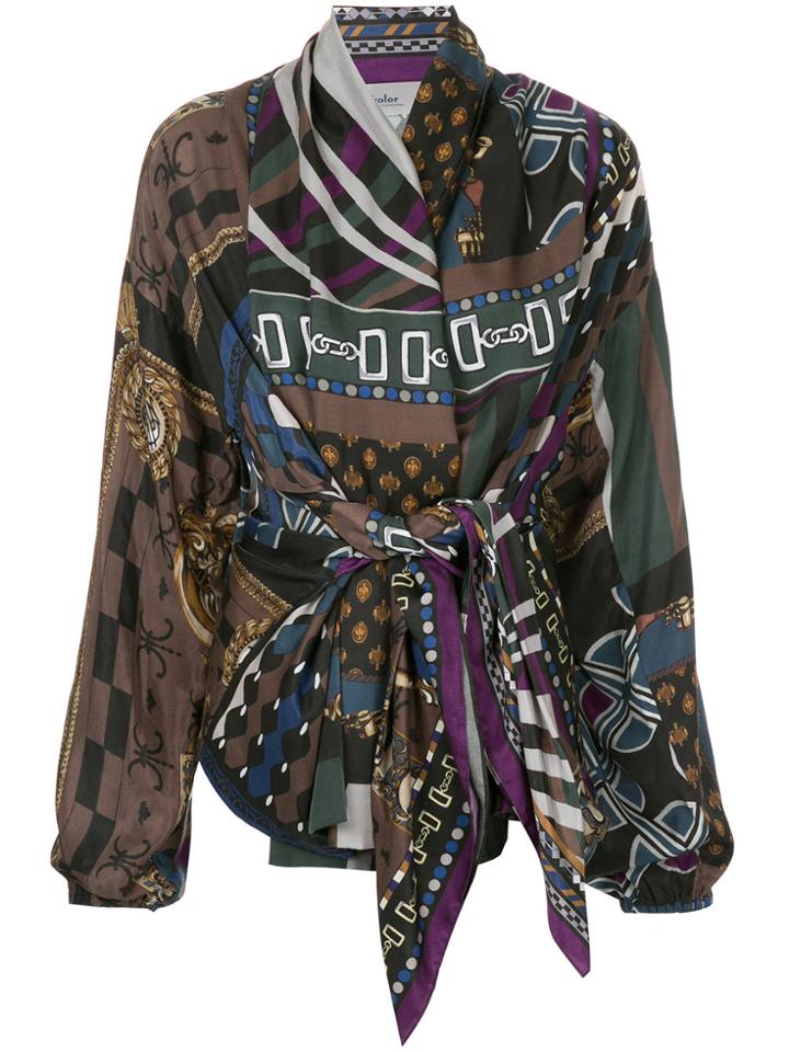 Kolor Print Tie Waist Wrap Shirt - Multicolour