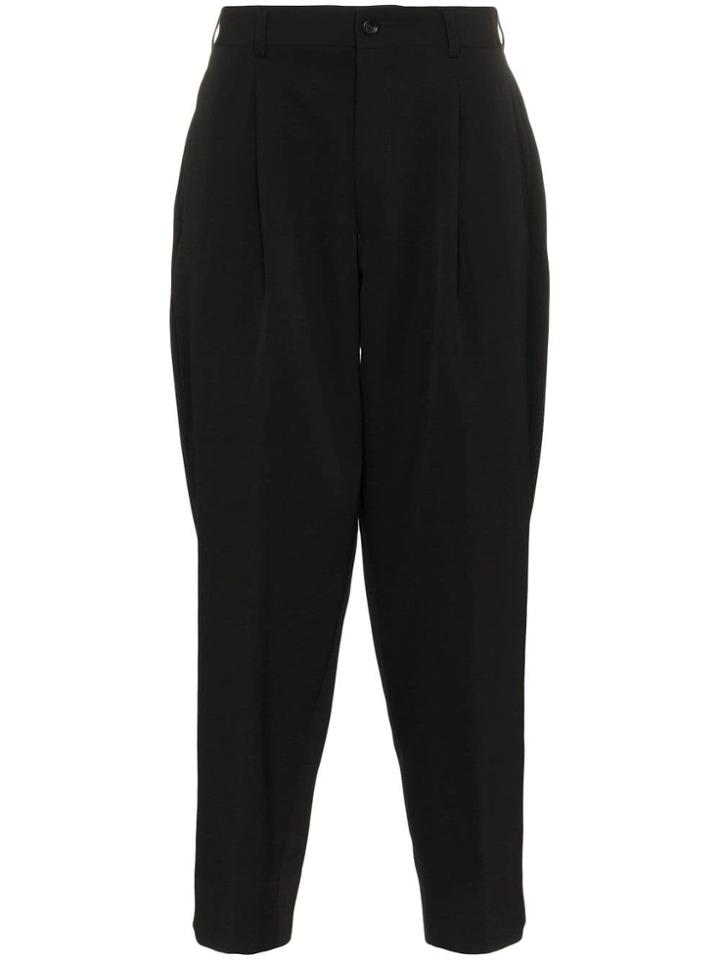 Comme Des Garçons Homme Plus Black Wide Leg Cropped Wool Trousers