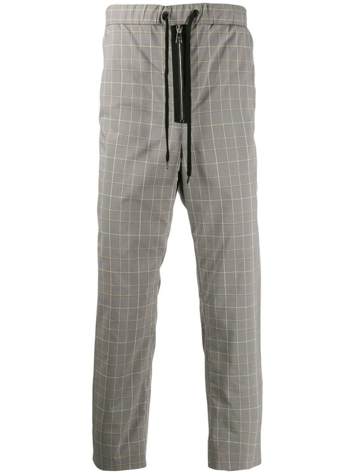 Duo Drawstring Check Trousers - Grey