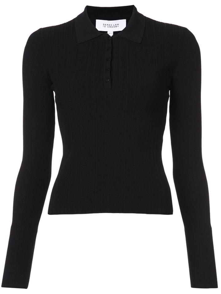 Derek Lam 10 Crosby Long Sleeve Polo With Back Band Detail - Black