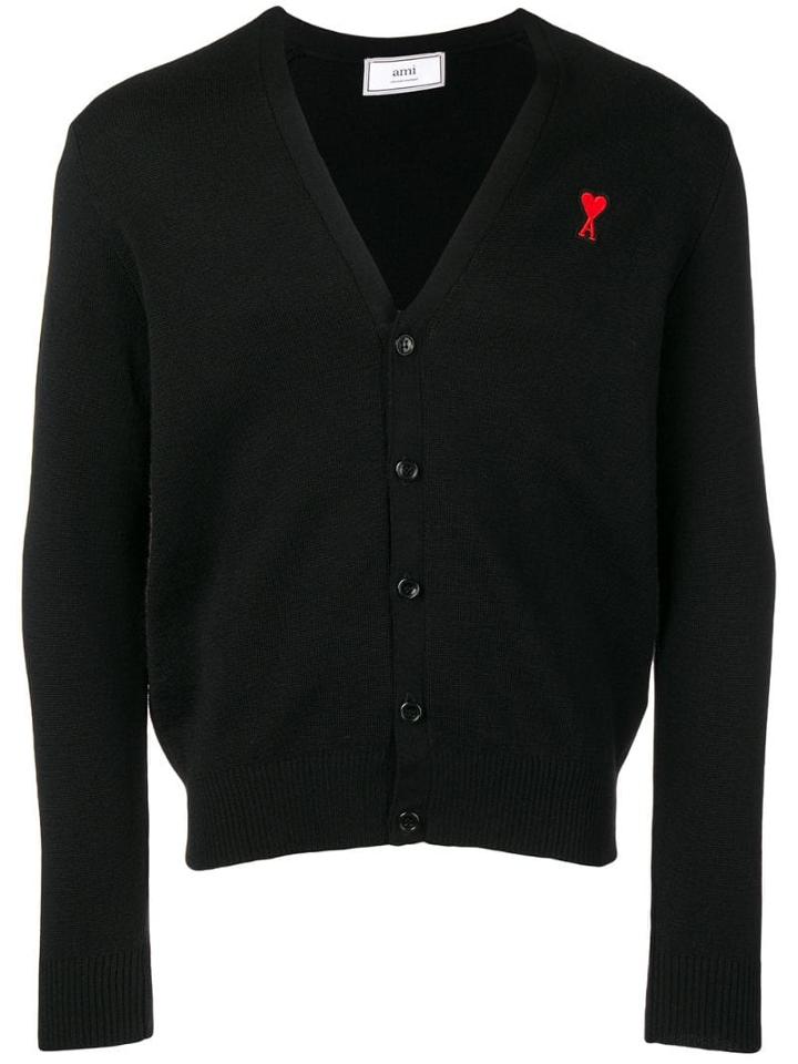 Ami Paris Cardigan Ami De Coeur Patch - Black
