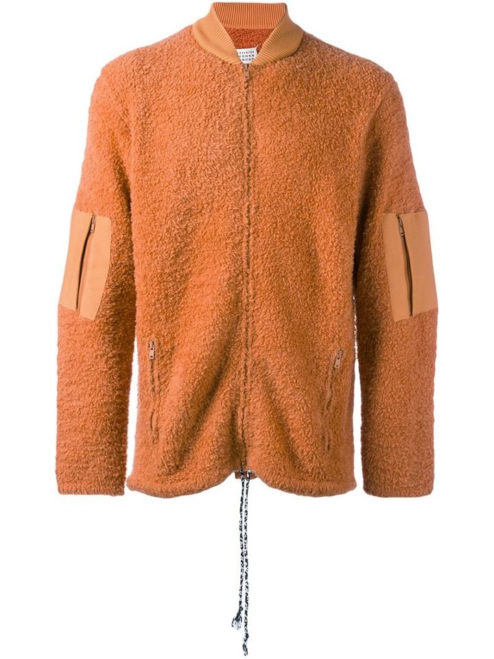 Maison Margiela Textured Knit Zip-up Sweatshirt, Men's, Size: Medium, Yellow/orange, Polyamide/wool