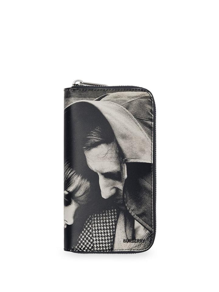 Burberry Archive Campaign Print Leather Ziparound Wallet - Black