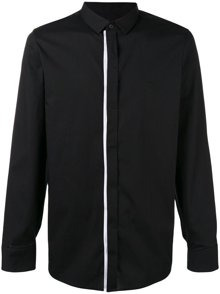 Emporio Armani - Contrast Placket Shirt - Men - Cotton/spandex/elastane - Xxl, Black, Cotton/spandex/elastane