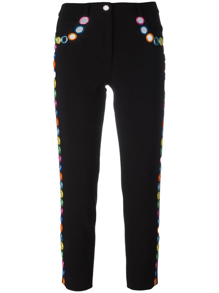 Moschino Mirror Embellished Trousers, Women's, Size: 40, Black, Polyester/triacetate