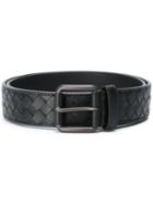 Bottega Veneta Intrecciato Weave Belt, Men's, Size: 85, Black, Calf Leather