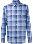 Etro Checked Button-down Shirt, Men's, Size: 40, Blue, Linen/flax