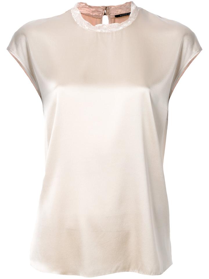 Luisa Cerano - Lace Collar Silk Top - Women - Silk/spandex/elastane/polyester - 44, Nude/neutrals, Silk/spandex/elastane/polyester